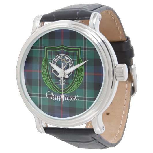 Rose Scottish Clan Tartan & Crest Armbanduhr (Schrägansicht)