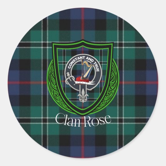 Rose Scottish Clan Tartan & Crest Runder Aufkleber (Vorderseite)