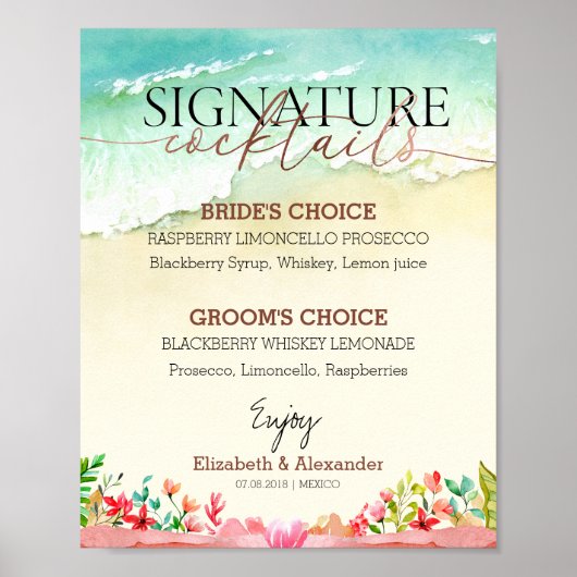 Rose Script Cocktails Hochzeitssache Poster (Vorne)