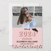 Rose Script Confetti Foto Pink Grad Ankündigung (Vorderseite)