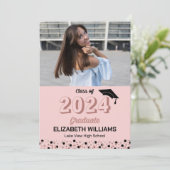 Rose Script Confetti Foto Pink Grad Ankündigung (Stehend Vorderseite)