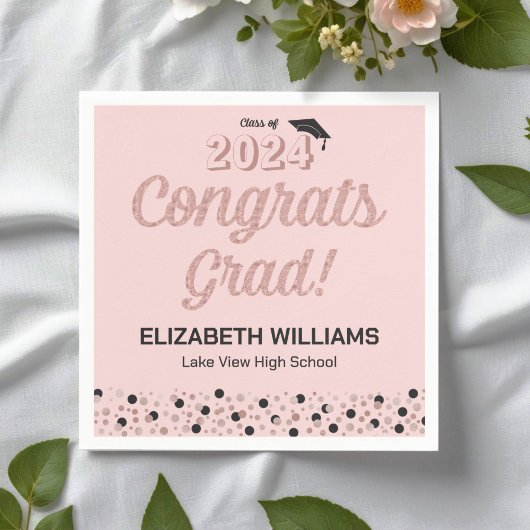 Rose Script Confetti Glückwunschs Grad Pink Napkin Serviette