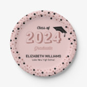 Rose Script Confetti Graduation Party Pink Pap Pappteller (Vorderseite)