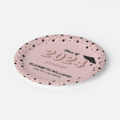 Rose Script Confetti Graduation Party Pink Pap Pappteller (Schrägansicht)