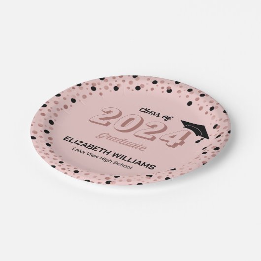 Rose Script Confetti Graduation Party Pink Pap Pappteller (Schrägansicht)