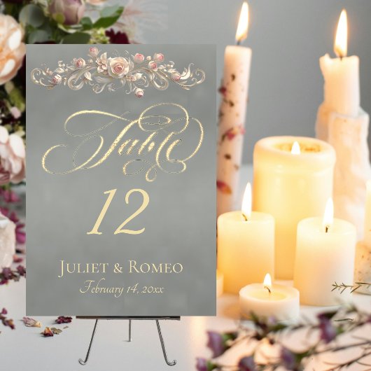 Rose Scroll & Ribbon - Salbei Tischnummer