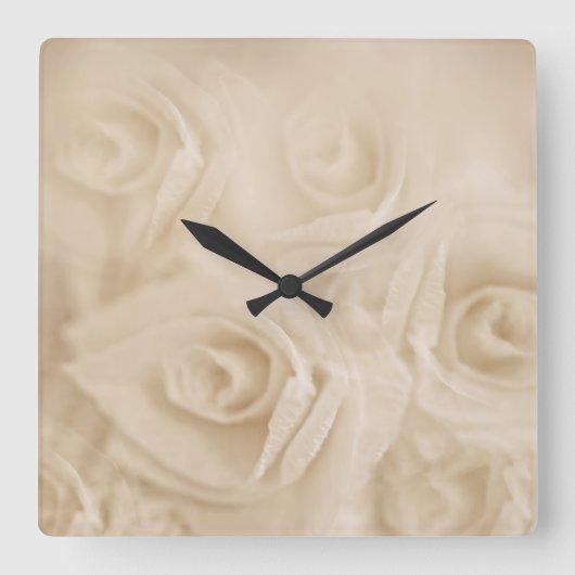 Rose Sepia Quadratische Wanduhr (Vorderseite)