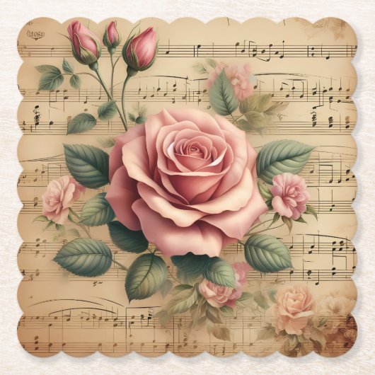 Rose & Sheet Music Papier Untersetzer – Mehr Forme (Vorderseite)