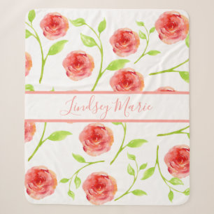 ROSE SHERPA BLANKET personalisiert WATERCOLOR Sherpadecke