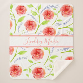 ROSE SHERPA BLANKET personalisiert WATERCOLOR Sherpadecke