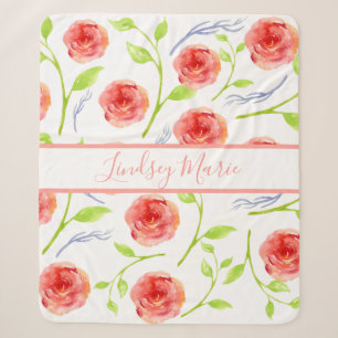 ROSE SHERPA BLANKET personalisiert WATERCOLOR Sherpadecke