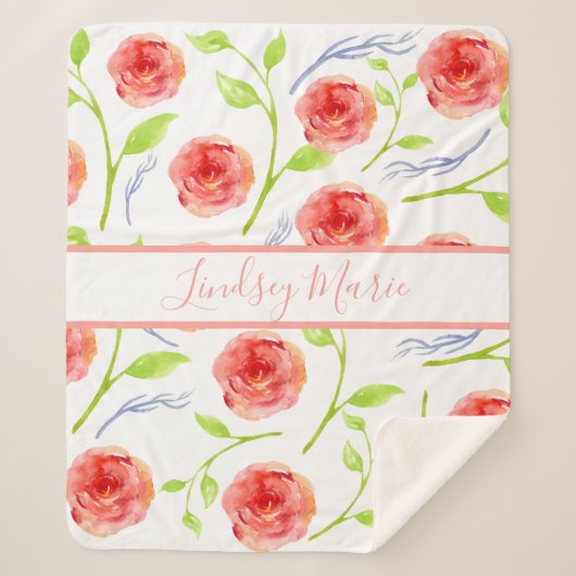 ROSE SHERPA BLANKET personalisiert WATERCOLOR Sherpadecke (Vorderseite)