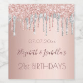 Rose silber 2 Personen Weinetikett (Einzelnes Label)