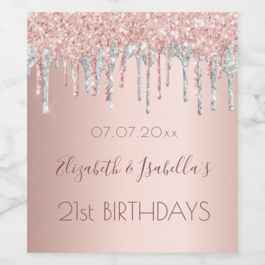 Rose silber 2 Personen Weinetikett (Einzelnes Label)