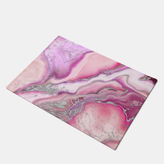 Rose Silberflüssiges Marmor Fußmatte (Schrägansicht)