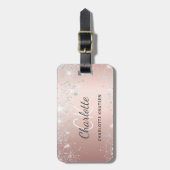 Rose silberne Monogrammnamenskript Gepäckanhänger (Vorderseite vertikal)