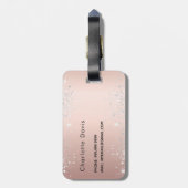 Rose silberne Monogrammnamenskript Gepäckanhänger (Rückseite vertikal)