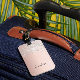 Rose silberne Monogrammnamenskript Gepäckanhänger