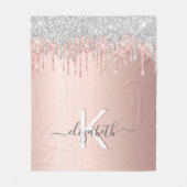 Rose silberrosa Tropfen Monogramm Fleecedecke (Vorderseite)