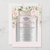 Rose Silver Grad Cap Strip Abschluss Einladung (Vorderseite)