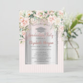 Rose Silver Grad Cap Strip Abschluss Einladung (Stehend Vorderseite)