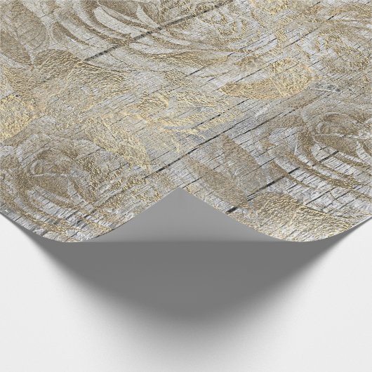 Rose Silver Graue Floral Wood Foxier Gold Rustikal Geschenkpapier (Ecke)