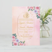 Rose Simple Gold Frame Islamische Hochzeit Einladung (Stehend Vorderseite)