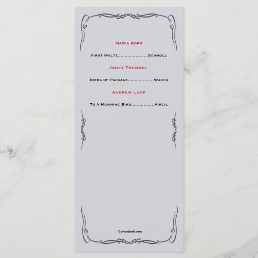 Rose sind das Rot-Musical-Erwägungsgrund-Programm Programm (Rückseite)