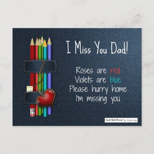 Rose sind Rote Gedichte: Ich vermisse deinen Vater Postkarte (Vorderseite)