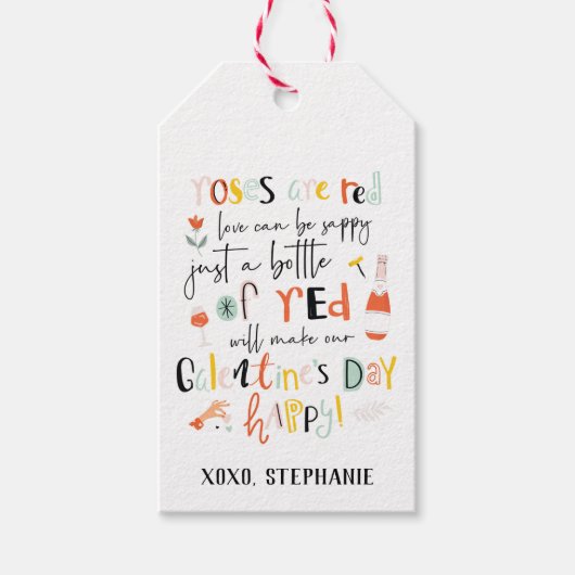 Rose sind Tag des Rotwein-Galentins Geschenkanhänger (Vorderseite)