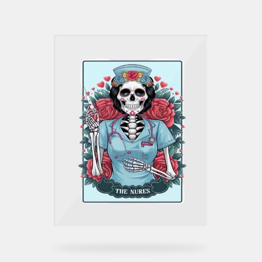 Rose Skeleton Nurse Tarot Card Halloween Es Acrylschild (Vorderseite)