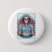 Rose Skeleton Nurse Tarot Card Halloween Es Button (Vorderseite)