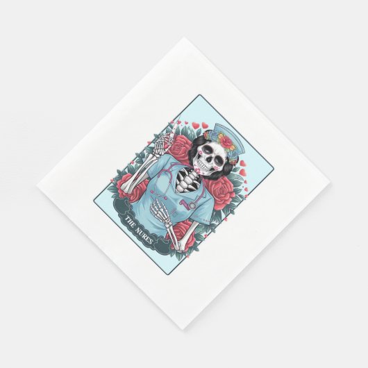 Rose Skeleton Nurse Tarot Card Halloween Es Serviette (Ecke)