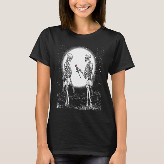 Rose Skeleton Skeleton Hand Rote Rose Blume T-Shirt (Vorderseite)