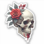 Rose Skeleton Skull Hand Red Flower Rose T-Shirt ( Aufkleber (Vorderseite)