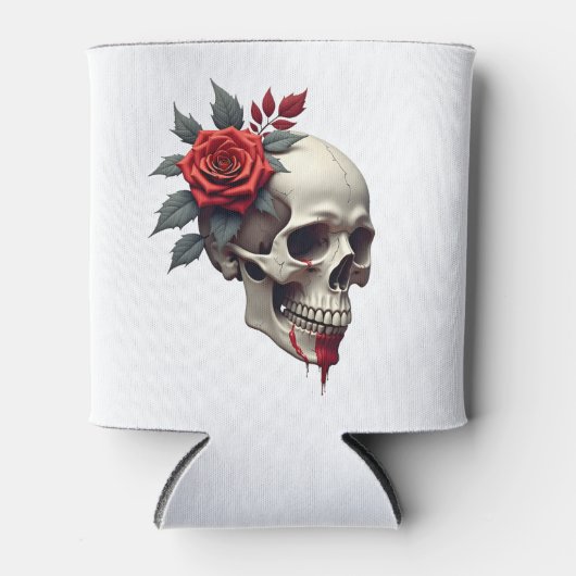 Rose Skeleton Skull Hand Red Flower Rose T-Shirt ( Dosenkühler (Vorderseite)