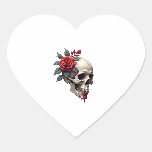 Rose Skeleton Skull Hand Red Flower Rose T-Shirt ( Herz-Aufkleber (Vorderseite)