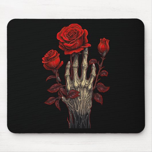 Rose Skeleton Skull Hand Rote Blume Rose 1 Mousepad (Vorne)