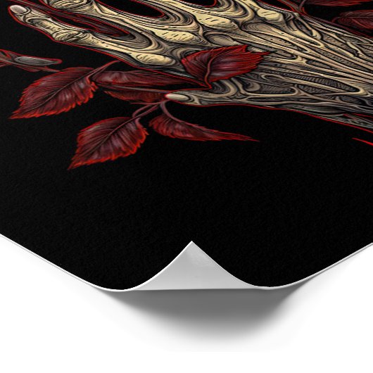 Rose Skeleton Skull Hand Rote Blume Rose 1 Poster (Ecke)