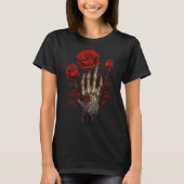 Rose Skeleton Skull Hand Rote Blume Rose 1 T-Shirt (Vorderseite)