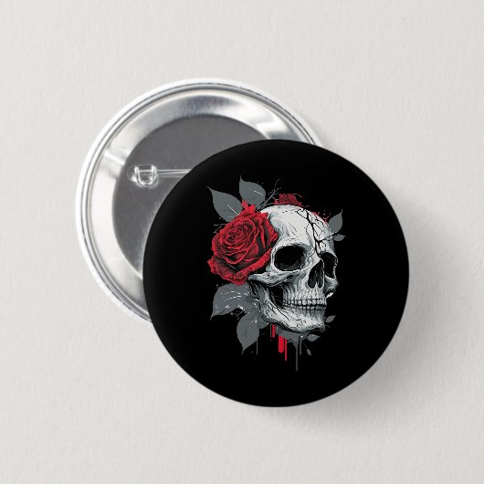 Rose Skeleton Skull Hand Rote Blume Rose Button (Vorne & Hinten)