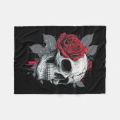 Rose Skeleton Skull Hand Rote Blume Rose Fleecedecke (Vorderseite (Horizontal))
