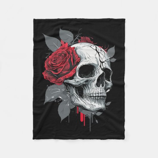 Rose Skeleton Skull Hand Rote Blume Rose Fleecedecke (Vorderseite)