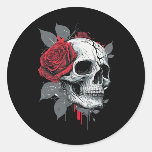 Rose Skeleton Skull Hand Rote Blume Rose Runder Aufkleber (Vorderseite)