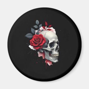 Rose Skelett Totenkopf Hand Rot Blumen Rose T-Shir Magnet