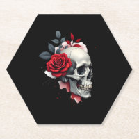 Rose-Skelett-Totenkopf-Hand-Rote-Blume-Rose-T-Shir