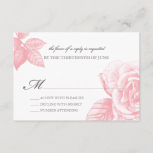 Rose Sketch-Antwortkarte in Rosa RSVP Karte
