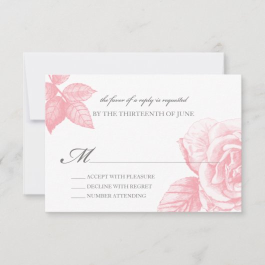 Rose Sketch-Antwortkarte in Rosa RSVP Karte (Vorderseite)