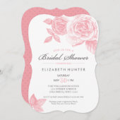 Rose Sketch Bridal Dusche Einladung in Rosa (Vorne/Hinten)