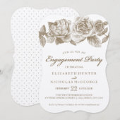 Rose Sketch Engagement Partei Einladung in Sepia (Vorne/Hinten)